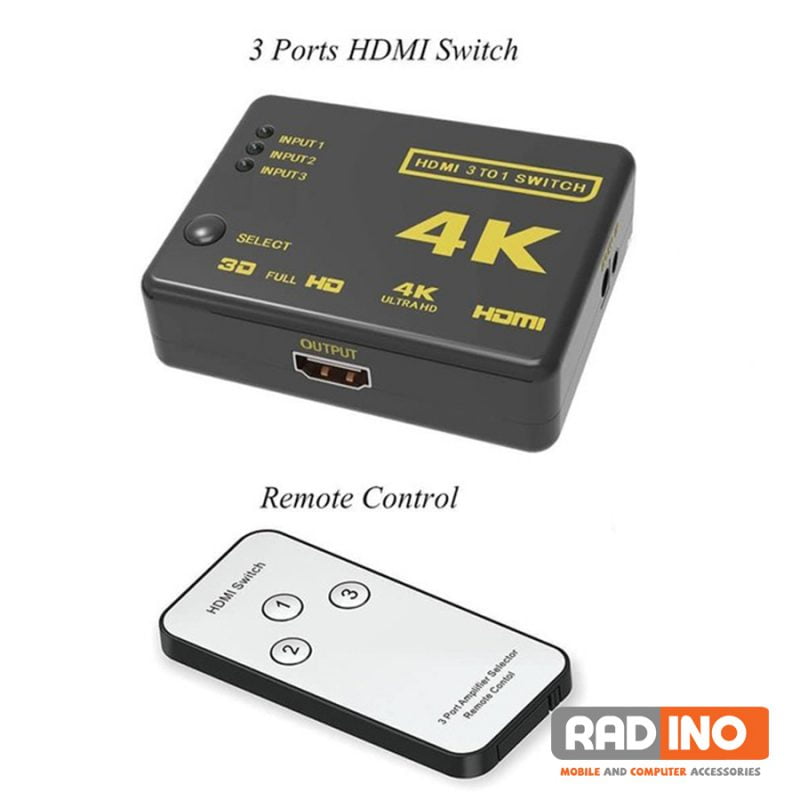 سوییچ 3 پورت HDMI کایزر به همراه ریموت