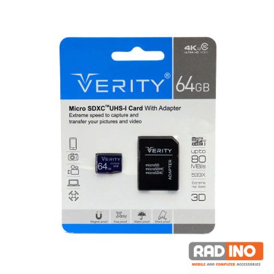 رم میکرو ۶۴ گیگ وریتی + خشاب مدل Verity U3